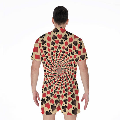 Swirl Playing Card Suits Print Men's Rompers