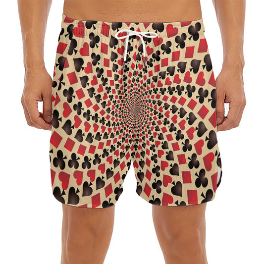 Swirl Playing Card Suits Print Men's Split Running Shorts
