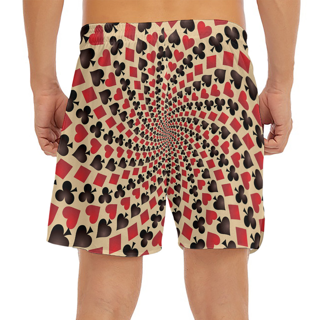 Swirl Playing Card Suits Print Men's Split Running Shorts