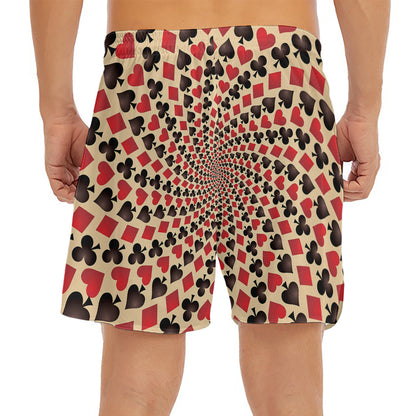 Swirl Playing Card Suits Print Men's Split Running Shorts