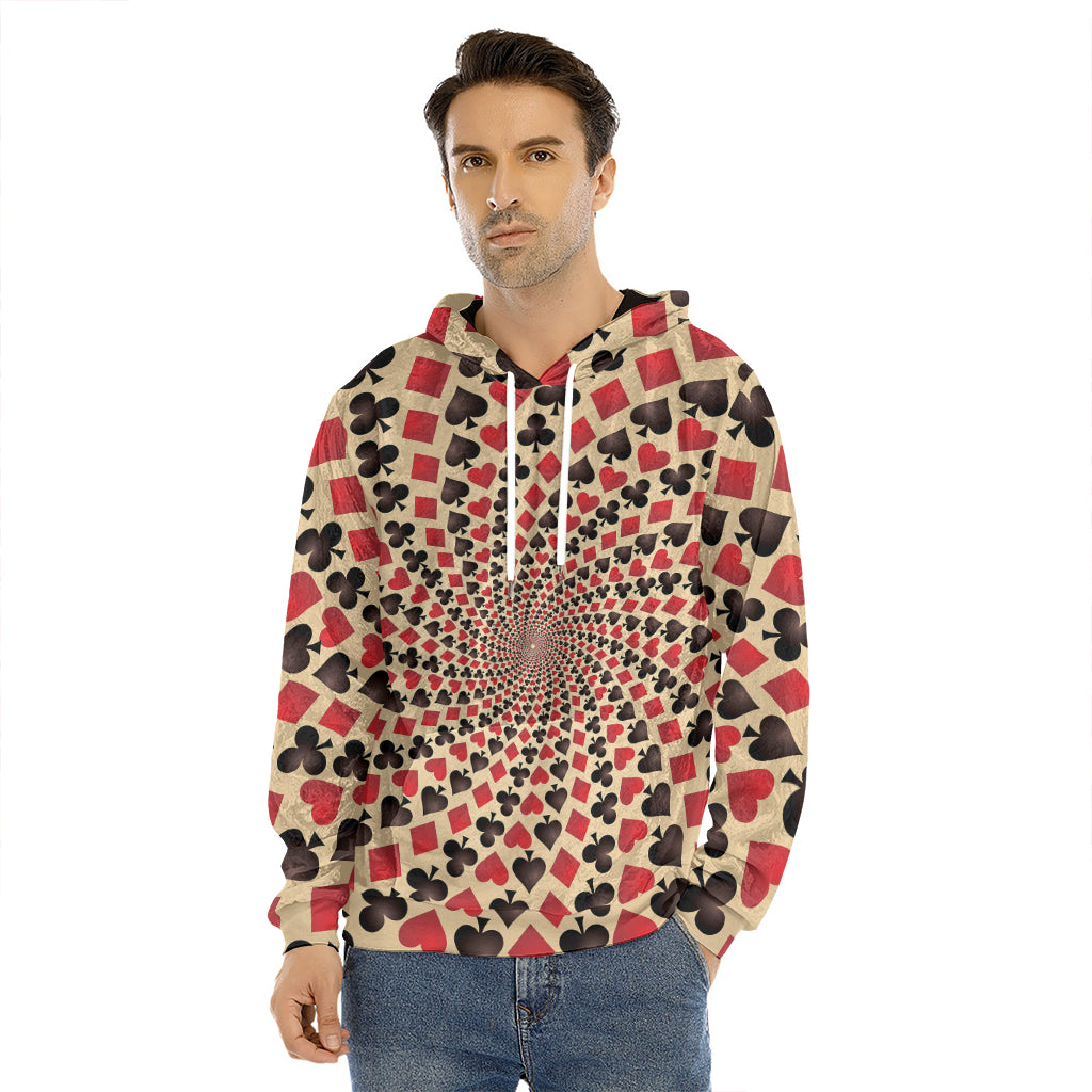 Swirl Playing Card Suits Print Men's Velvet Pullover Hoodie