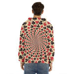 Swirl Playing Card Suits Print Men's Velvet Pullover Hoodie