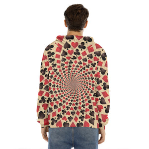 Swirl Playing Card Suits Print Men's Velvet Pullover Hoodie