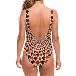 Swirl Playing Card Suits Print One Piece Swimsuit