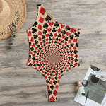 Swirl Playing Card Suits Print One Shoulder Bodysuit
