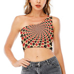 Swirl Playing Card Suits Print One Shoulder Crop Top