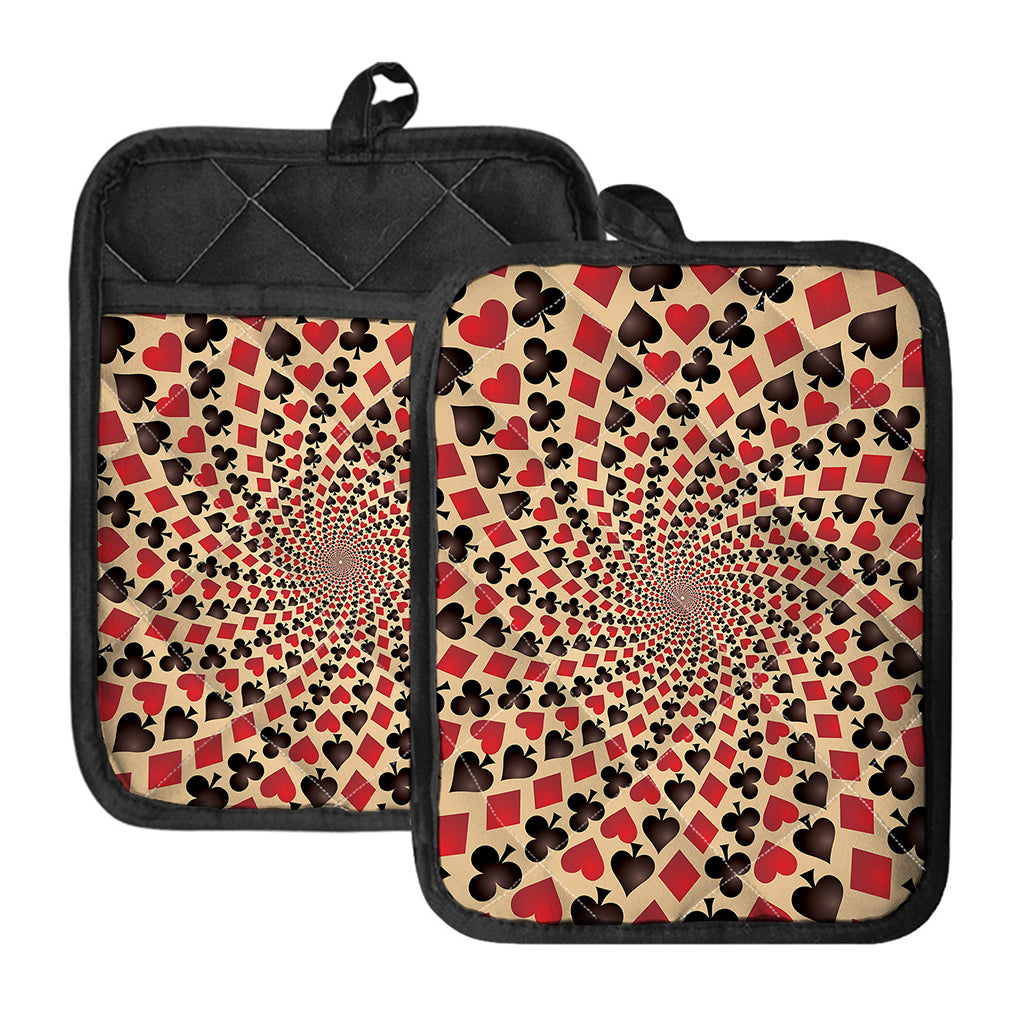Swirl Playing Card Suits Print Pot Holders With Pocket