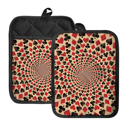 Swirl Playing Card Suits Print Pot Holders With Pocket