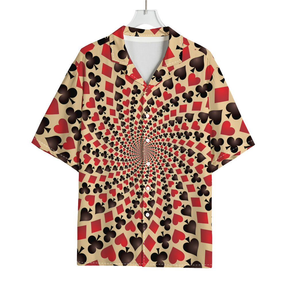 Swirl Playing Card Suits Print Rayon Hawaiian Shirt