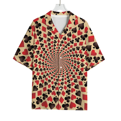 Swirl Playing Card Suits Print Rayon Hawaiian Shirt