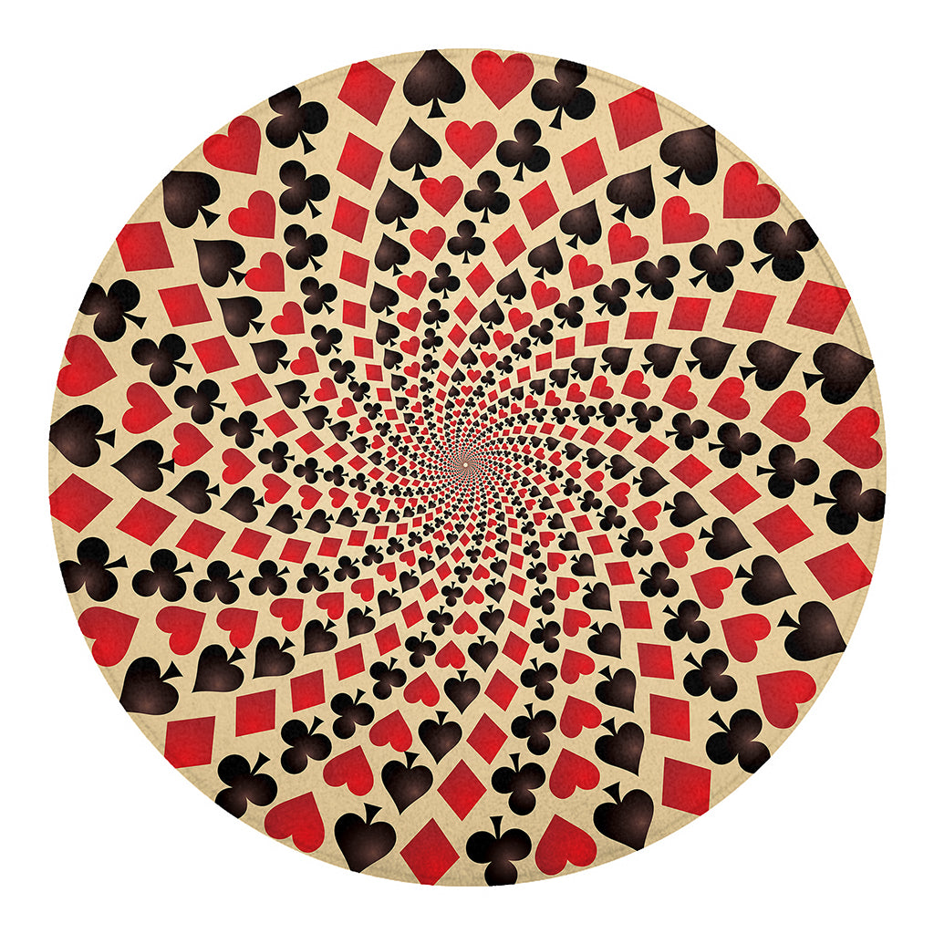 Swirl Playing Card Suits Print Round Blanket