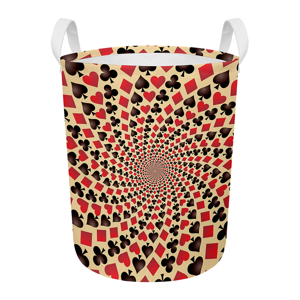 Swirl Playing Card Suits Print Round Laundry Basket