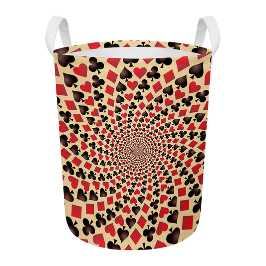 Swirl Playing Card Suits Print Round Laundry Basket