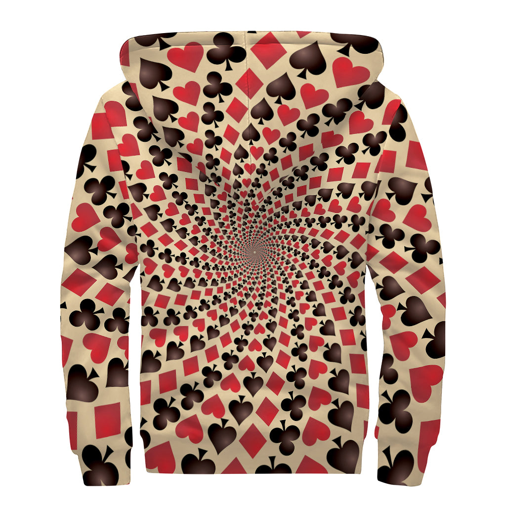 Swirl Playing Card Suits Print Sherpa Lined Zip Up Hoodie