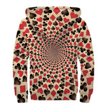 Swirl Playing Card Suits Print Sherpa Lined Zip Up Hoodie