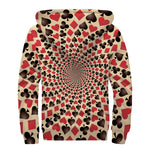 Swirl Playing Card Suits Print Sherpa Lined Zip Up Hoodie