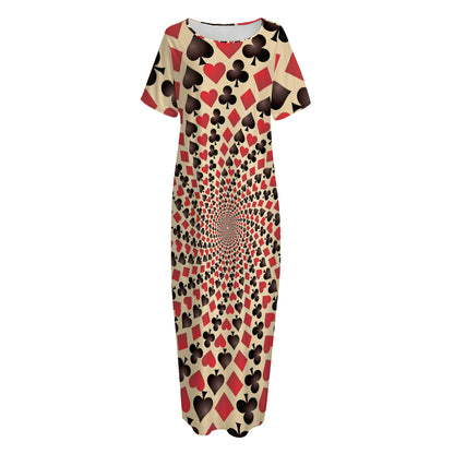 Swirl Playing Card Suits Print Short Sleeve Long Nightdress
