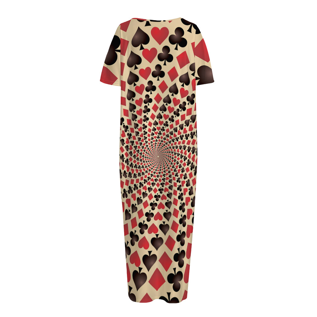 Swirl Playing Card Suits Print Short Sleeve Long Nightdress