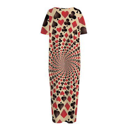 Swirl Playing Card Suits Print Short Sleeve Long Nightdress