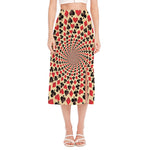 Swirl Playing Card Suits Print Side Slit Midi Skirt
