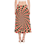 Swirl Playing Card Suits Print Side Slit Midi Skirt