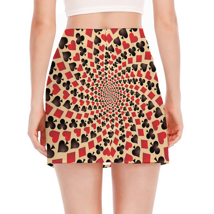 Swirl Playing Card Suits Print Side Slit Mini Skirt