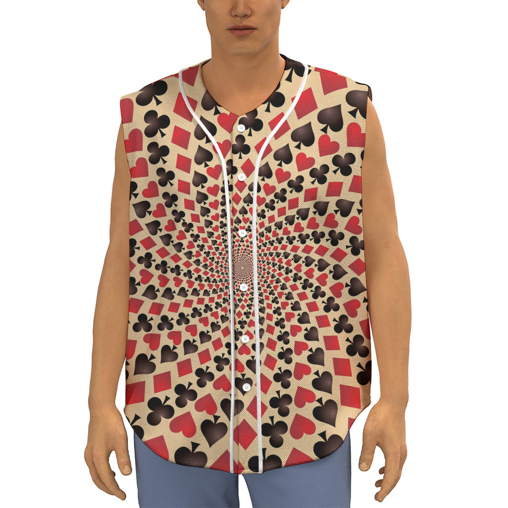 Swirl Playing Card Suits Print Sleeveless Baseball Jersey
