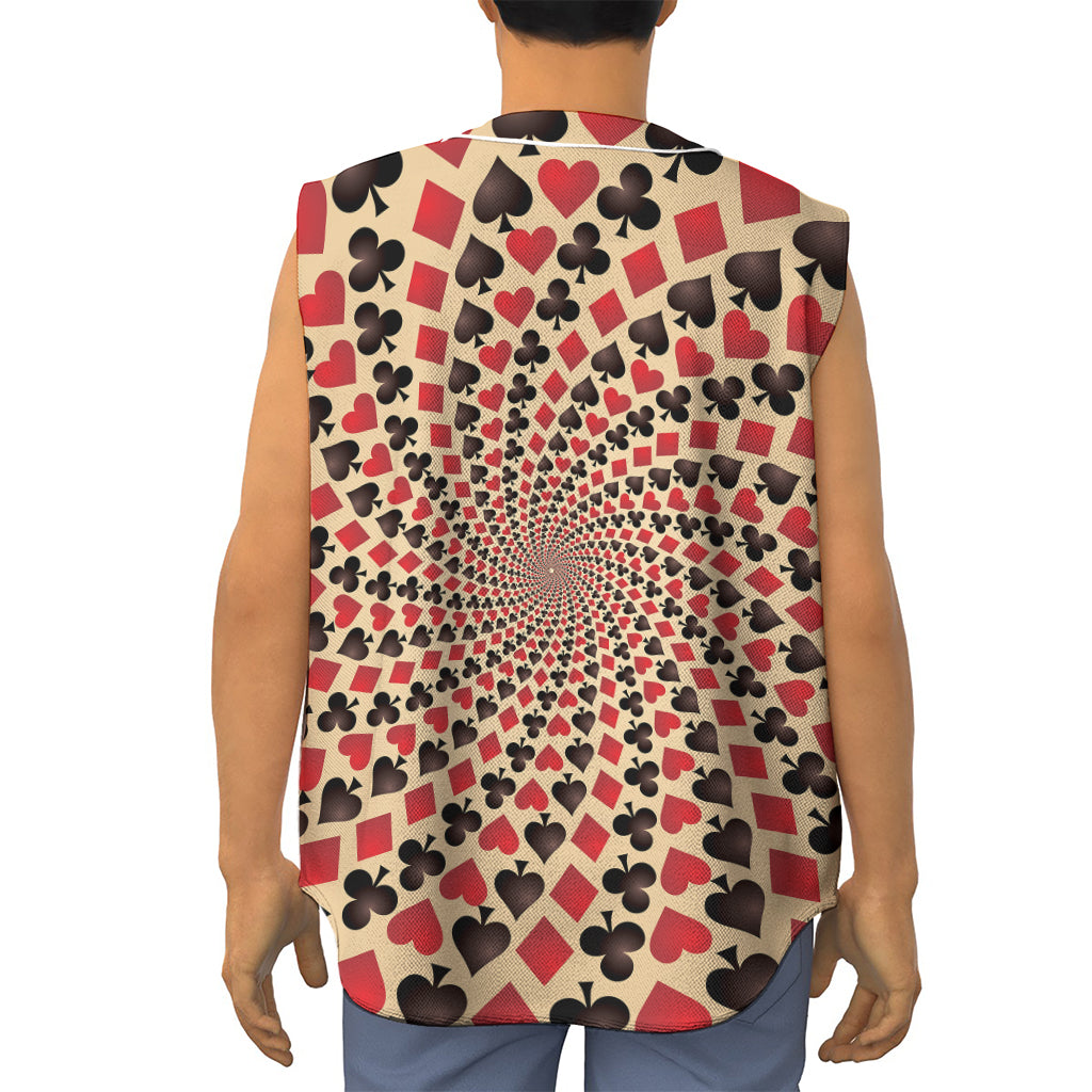 Swirl Playing Card Suits Print Sleeveless Baseball Jersey