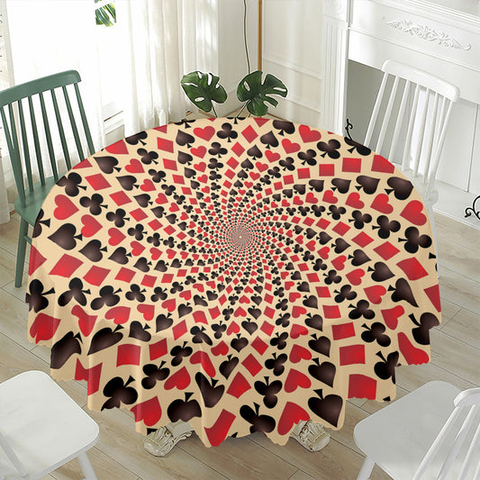 Swirl Playing Card Suits Print Waterproof Round Tablecloth
