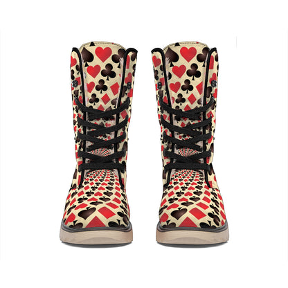 Swirl Playing Card Suits Print Winter Boots