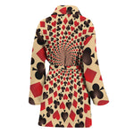 Swirl Playing Card Suits Print Women's Bathrobe