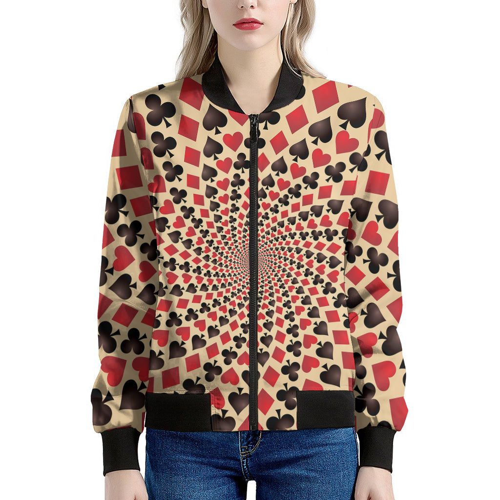 Swirl Playing Card Suits Print Women's Bomber Jacket