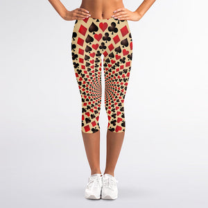 Swirl Playing Card Suits Print Women's Capri Leggings