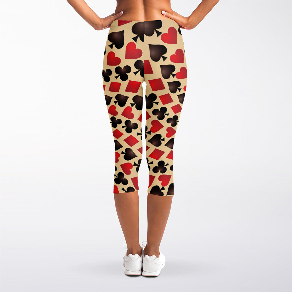 Swirl Playing Card Suits Print Women's Capri Leggings