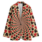 Swirl Playing Card Suits Print Women's Cotton Blazer