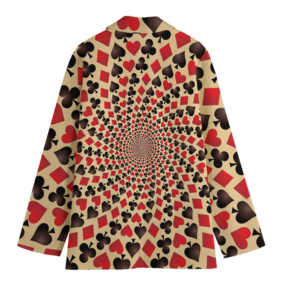 Swirl Playing Card Suits Print Women's Cotton Blazer