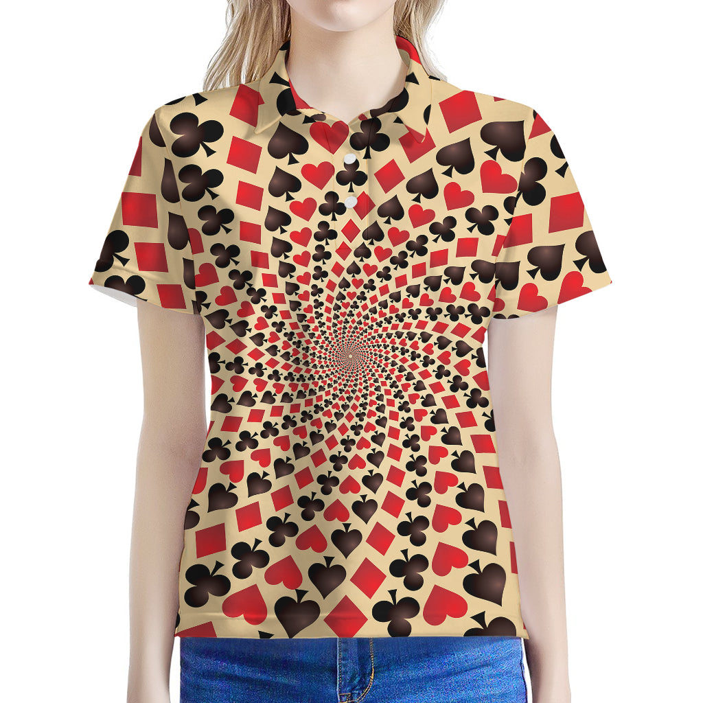 Swirl Playing Card Suits Print Women's Polo Shirt