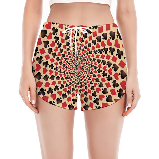 Swirl Playing Card Suits Print Women's Split Running Shorts