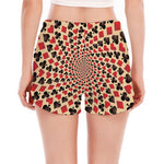 Swirl Playing Card Suits Print Women's Split Running Shorts