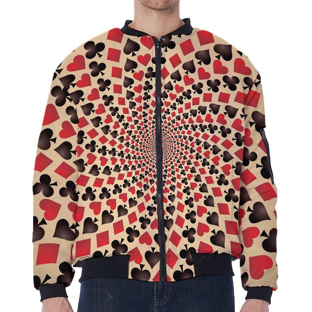 Swirl Playing Card Suits Print Zip Sleeve Bomber Jacket