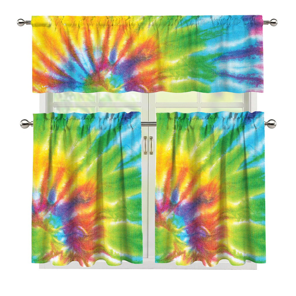 Swirl Tie Dye Print 3 Piece Kitchen Curtains