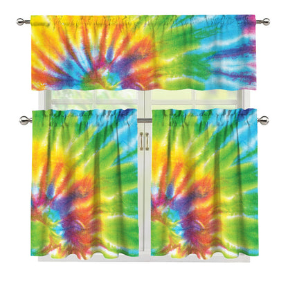 Swirl Tie Dye Print 3 Piece Kitchen Curtains