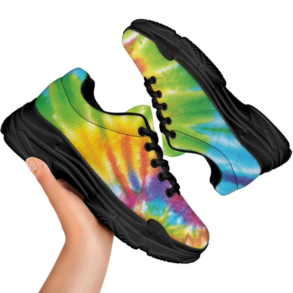 Swirl Tie Dye Print Black Chunky Shoes
