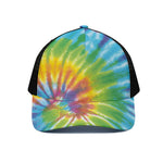 Swirl Tie Dye Print Black Mesh Trucker Cap