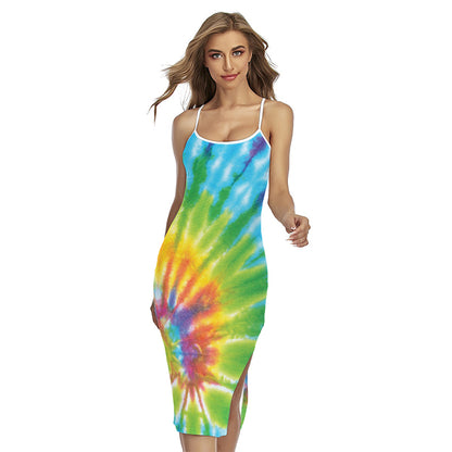 Swirl Tie Dye Print Cross Back Cami Dress