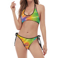 Swirl Tie Dye Print Halter Scoop Tie Side Bikini