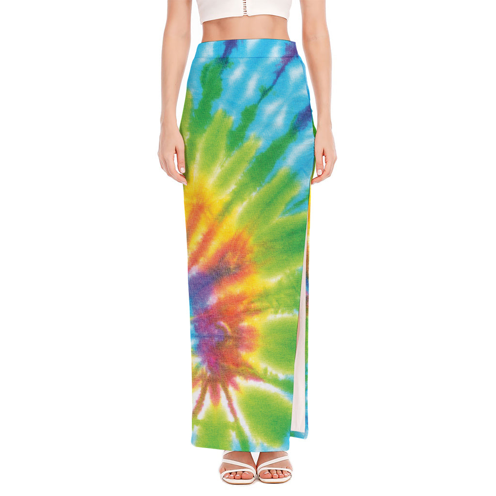 Swirl Tie Dye Print High Slit Maxi Skirt