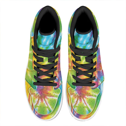 Swirl Tie Dye Print High Top Leather Sneakers