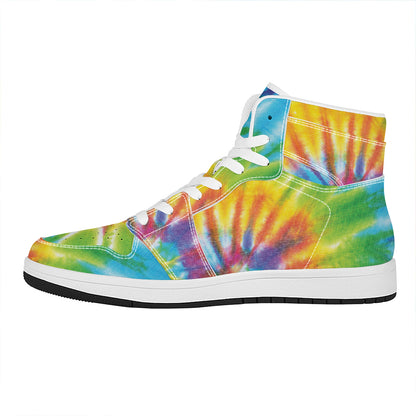 Swirl Tie Dye Print High Top Leather Sneakers