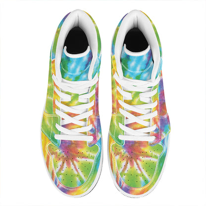Swirl Tie Dye Print High Top Leather Sneakers